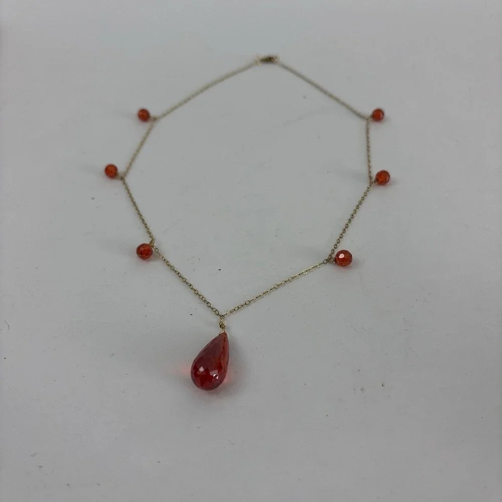Gold Tone Necklace‎ Teardrop Red Crystal Beads Jewelry READ